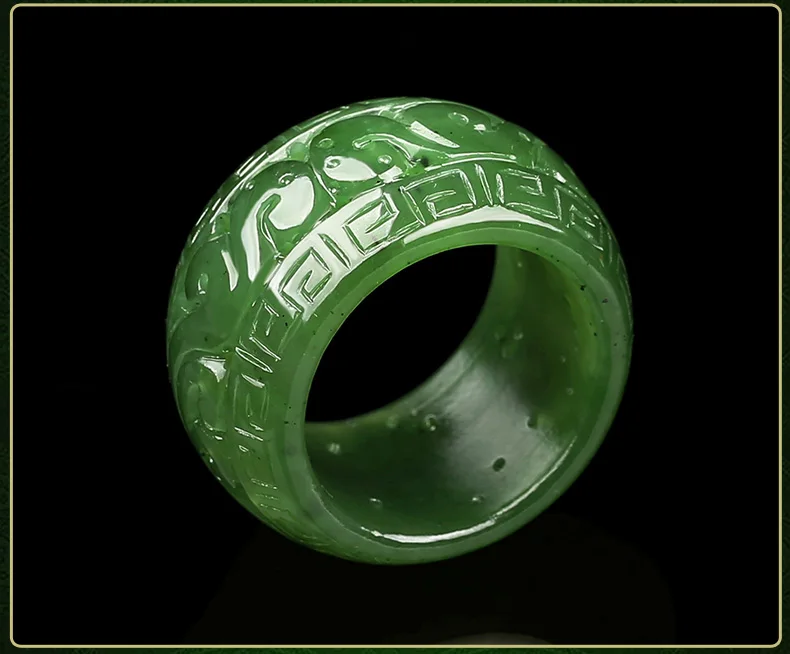 

Natural green jade rings jasper jade ring handcarved flower hetian green jade rings jadeite jade ring jade gift brand men