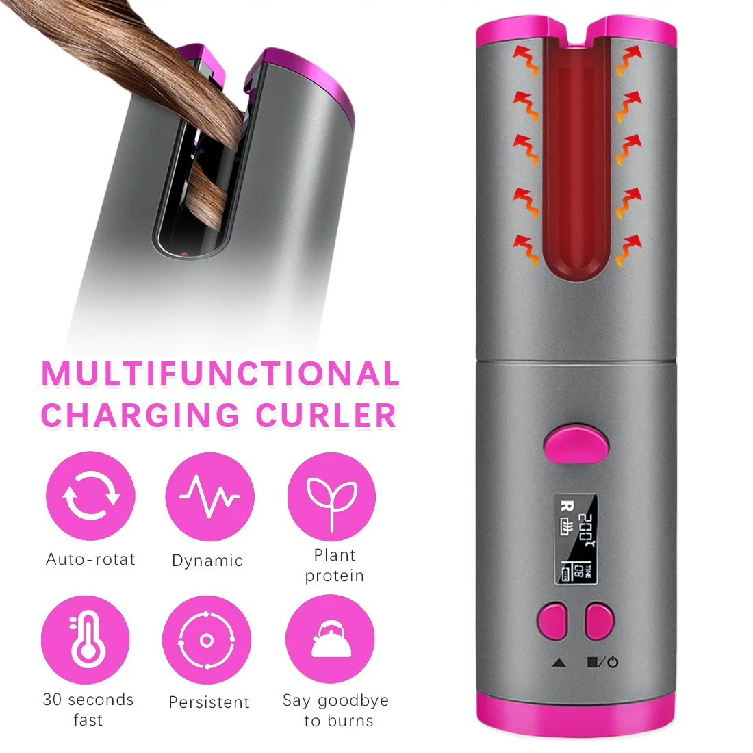 

Cordless Automatic Hair Curler iron wireless Curling Iron USB Rechargeable Curling Iron Automatic Hair Curler