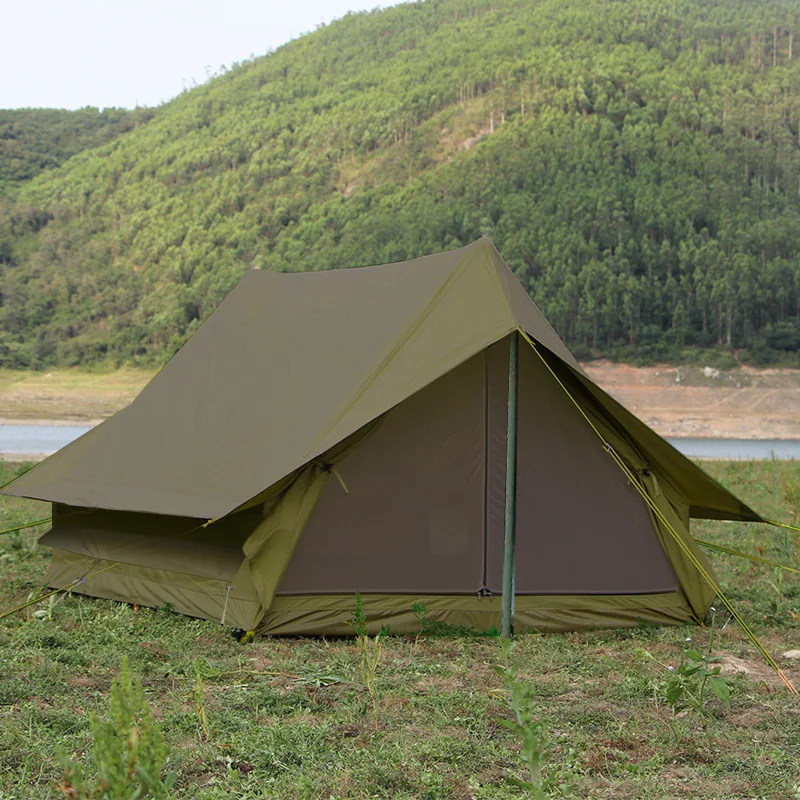 

Retro outdoor tourism camping tent windproof and sunscreen 2 people self-driving tour camping rainproof cabin type A-type Oxford