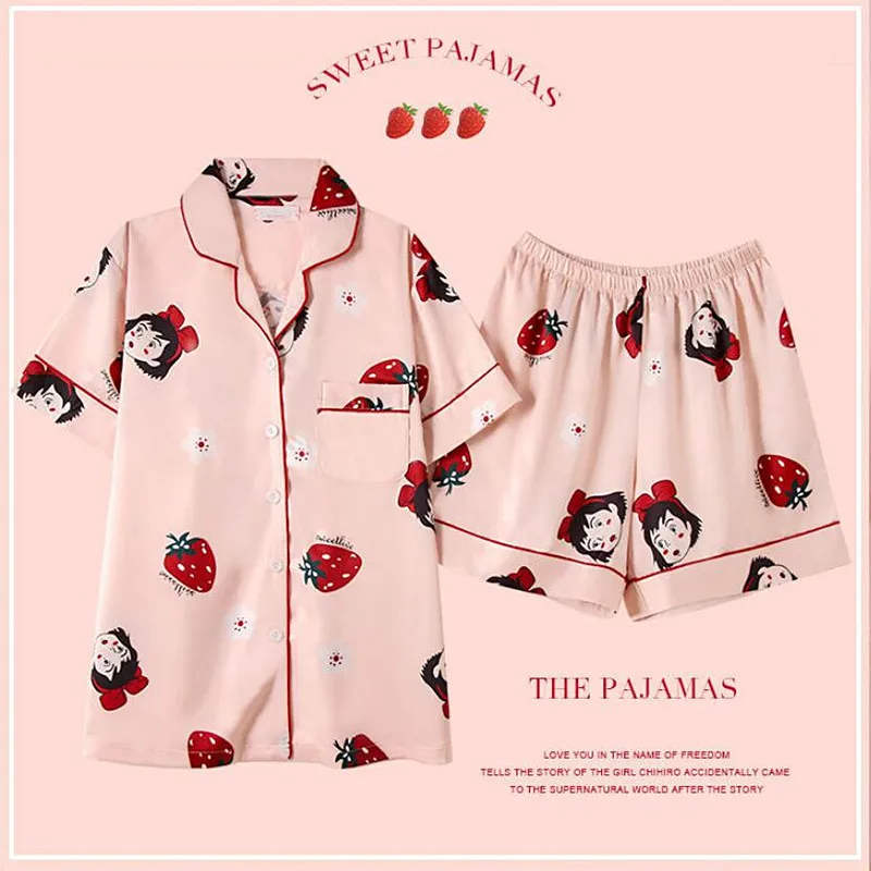 

Summer Pajamas For Women Leisure Homewear Japan Anime Kiki Delivery Service Print Ice Silk Pijama Short Sleeve Female Pyjama