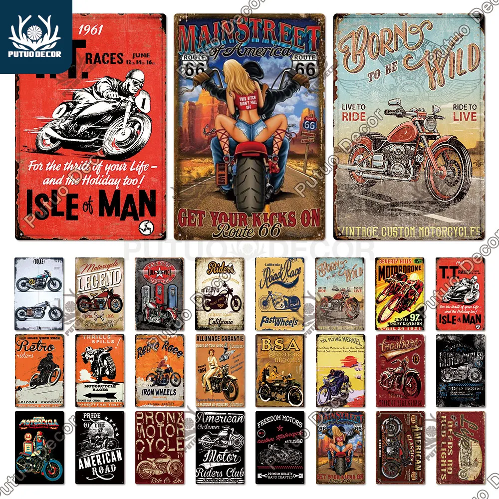 

Putuo Decor Motorcycle Tin Signs Vintage Metal Sign Retro Plaque Metal Wall Decor for Garage Bar Man Cave Decorative Plate