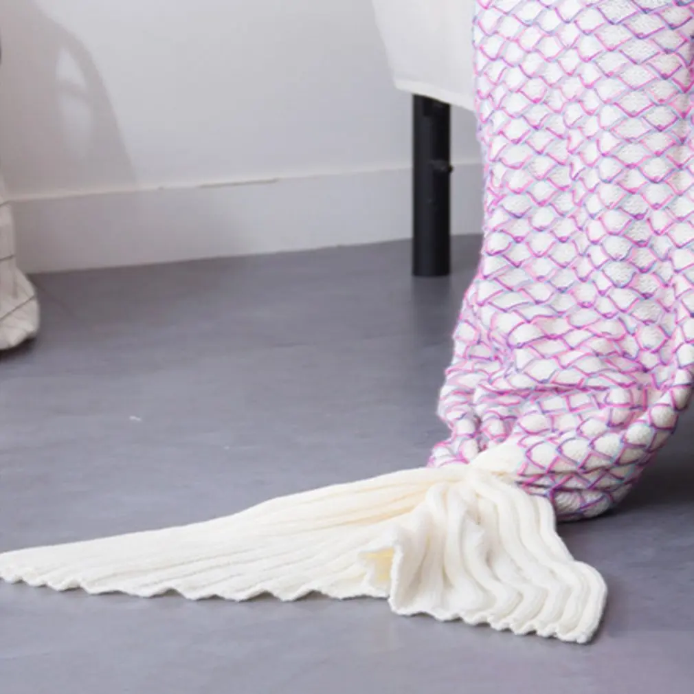 Mermaid Blanket Handmade Knitted Sleeping Wrap TV Sofa Tail Kids Adult Baby crocheted bag Bedding Throws | Дом и сад