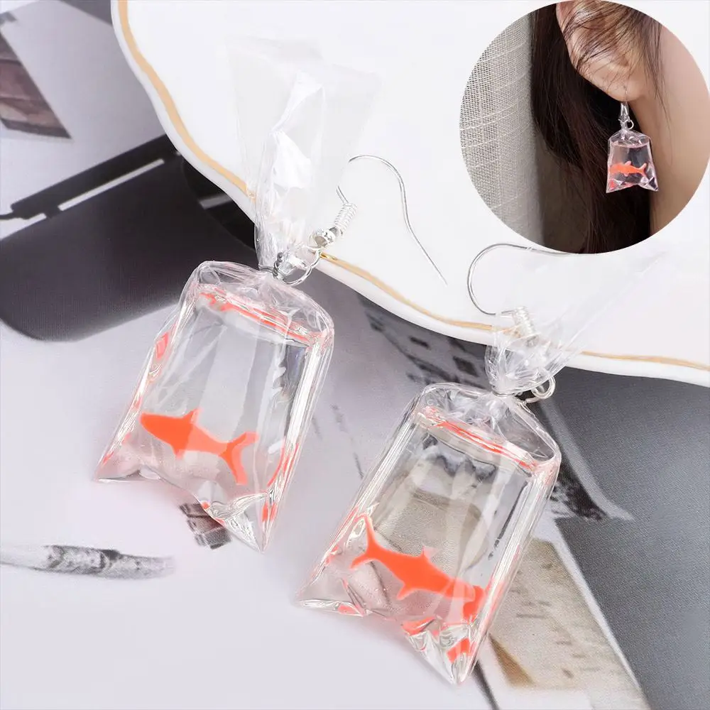 Женские акриловые серьги подвески Goldfish вечерние капли с забавными героями