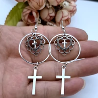 vintage gothic heart shaped cross earrings cross womens earrings punk gothic witch womens geometric jewelry