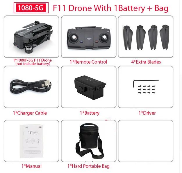 F11 1B with Bag SJRC F11 PRO gps Дрон с Wifi FPV 1080 P/2 K HD камера F11 бесщеточный Квадрокоптер 25 минут время полета складной Дрон Vs SG906 - Цвет: F11 1B with Bag