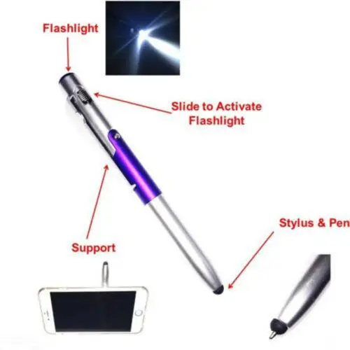 

4-in-1 Foldable Ballpoint Pen Stylus (Flashlight + Support) For Tablet Cellphone