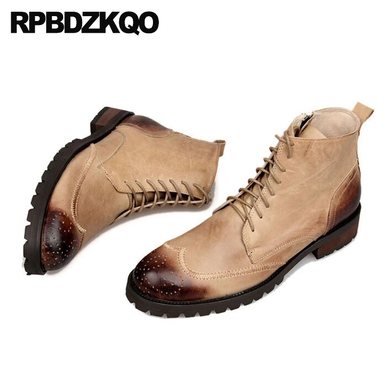 Ботинки Wingtip мужские с высоким берцем полусапожки на шнуровке из искусственного