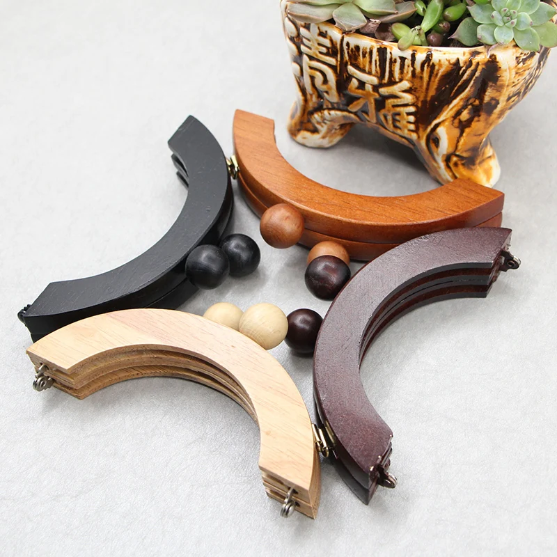 

14cm Solid Wood No Hole Need Screw Diy Woman Luggage And Bags Parts Handmade Coffee Wooden Purse Frame Handles Obag Accessories
