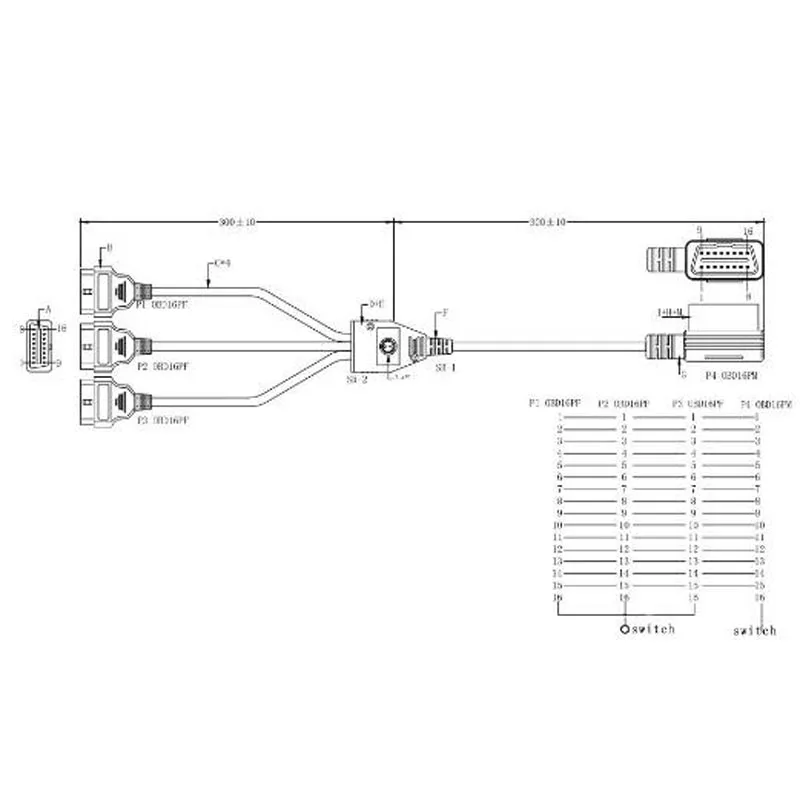 Красный переключатель OBD 2 разветвитель удлинитель от 1 до 3 с переключателем Y
