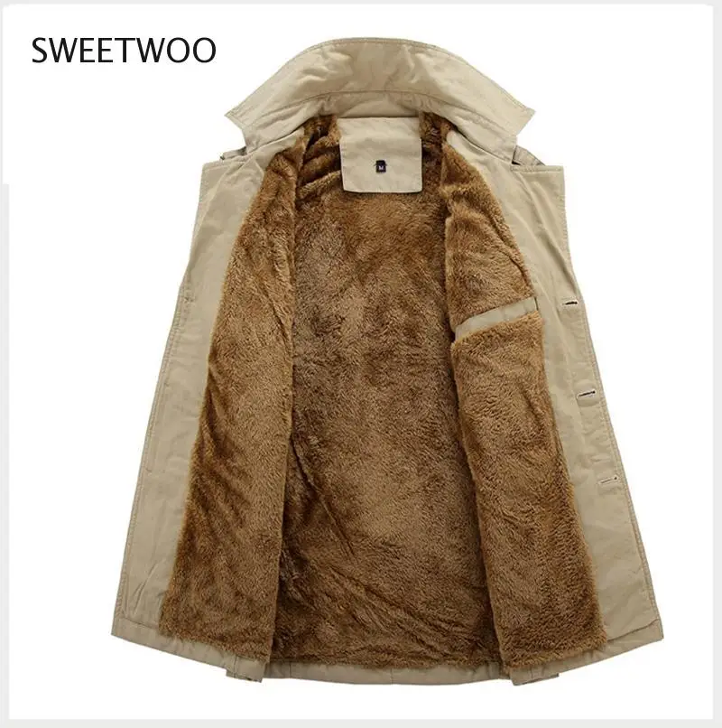 

Autumn/winter Coat Men Jackets Casual Outwear Windbreaker Jacket Plush Insided Long Winter Coat Large