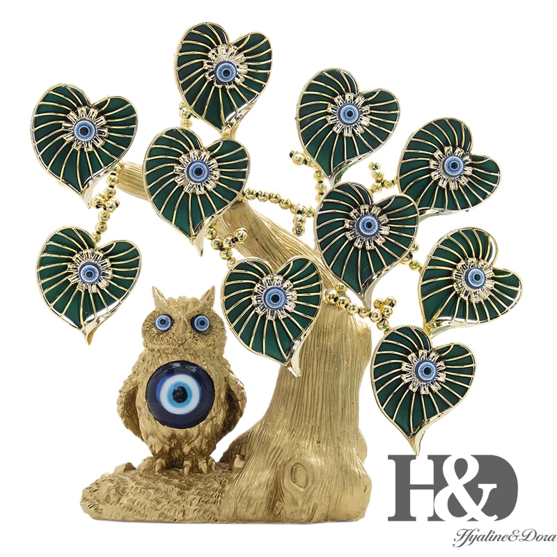 Heart Leaf Owl H& D Fengshui голубое сглаза дерево для защиты денег богатство достижения удачу Рождественский подарок домашний Декор Орнамент демонстрационная смола - Цвет: Heart Leaf Owl