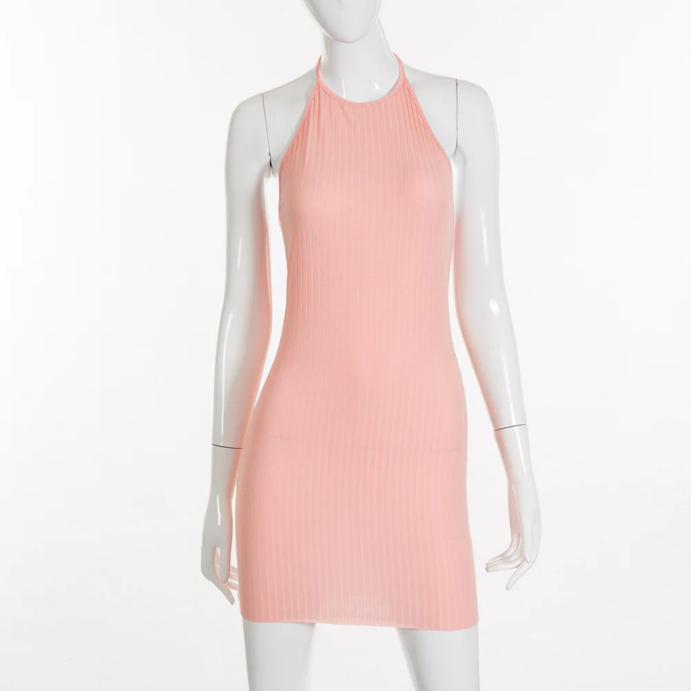 2020 ребристые Сексуальные вечерние платья без рукавов с бретельками и открытой