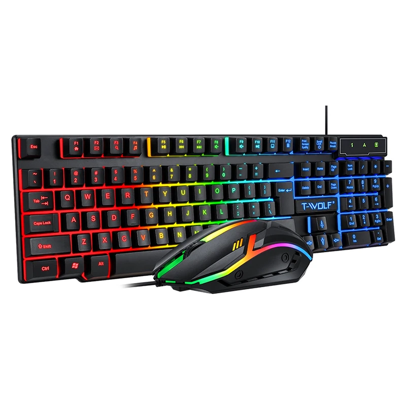 RGB игровая клавиатура и мышь для ПК Игровая с подсветкой резиновыми колпачками