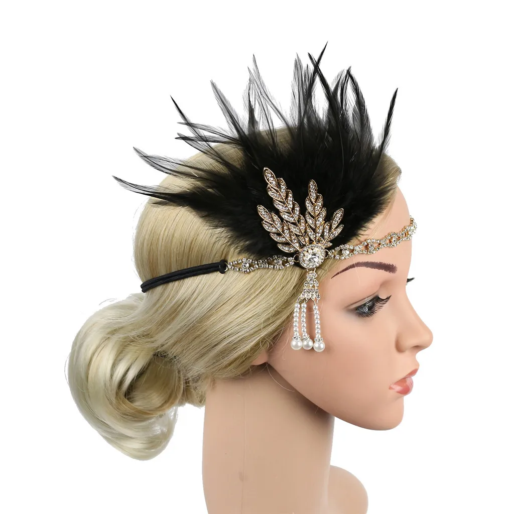 

Headband 1920s Headpiece Feather Flapper Headband Great Gatsby Headdress Vintage Bridal Evening Party Costume Dress Accessories