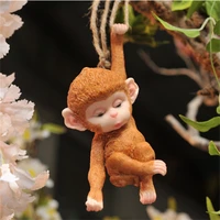 cute mini monkey hang on tree resin statue animal garden decorative pendant creative home office shop indoor outdoor decor
