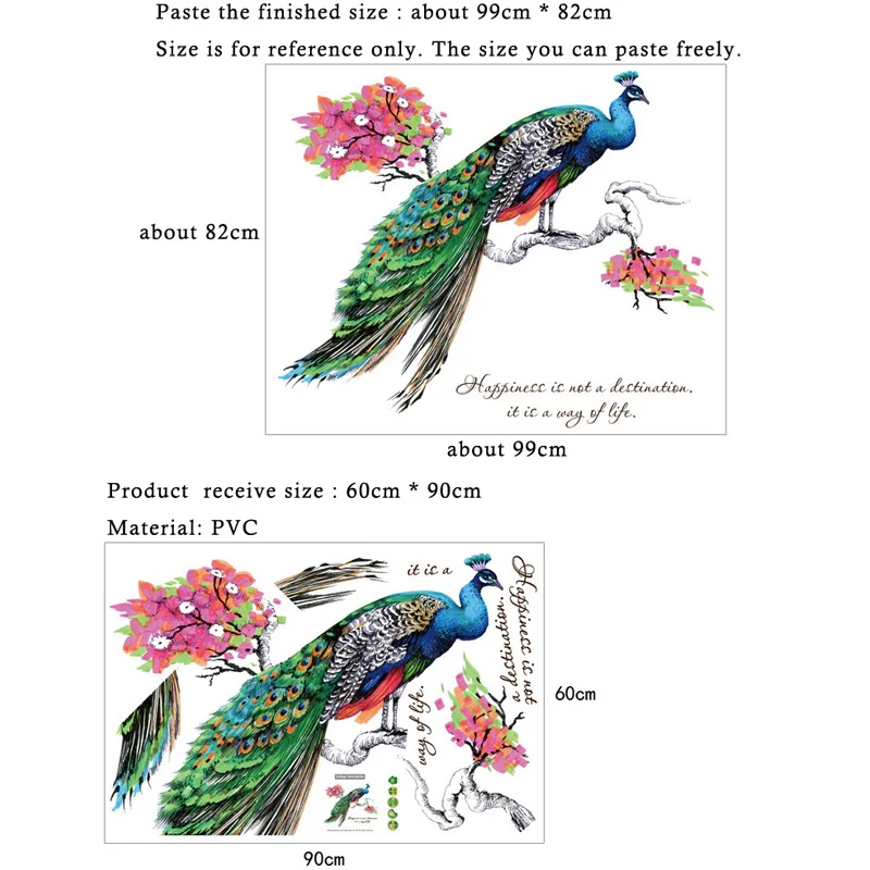 

Colorful Peacock wall stickers on branches bedroom living room decoration background mural art home decoration wall stickers
