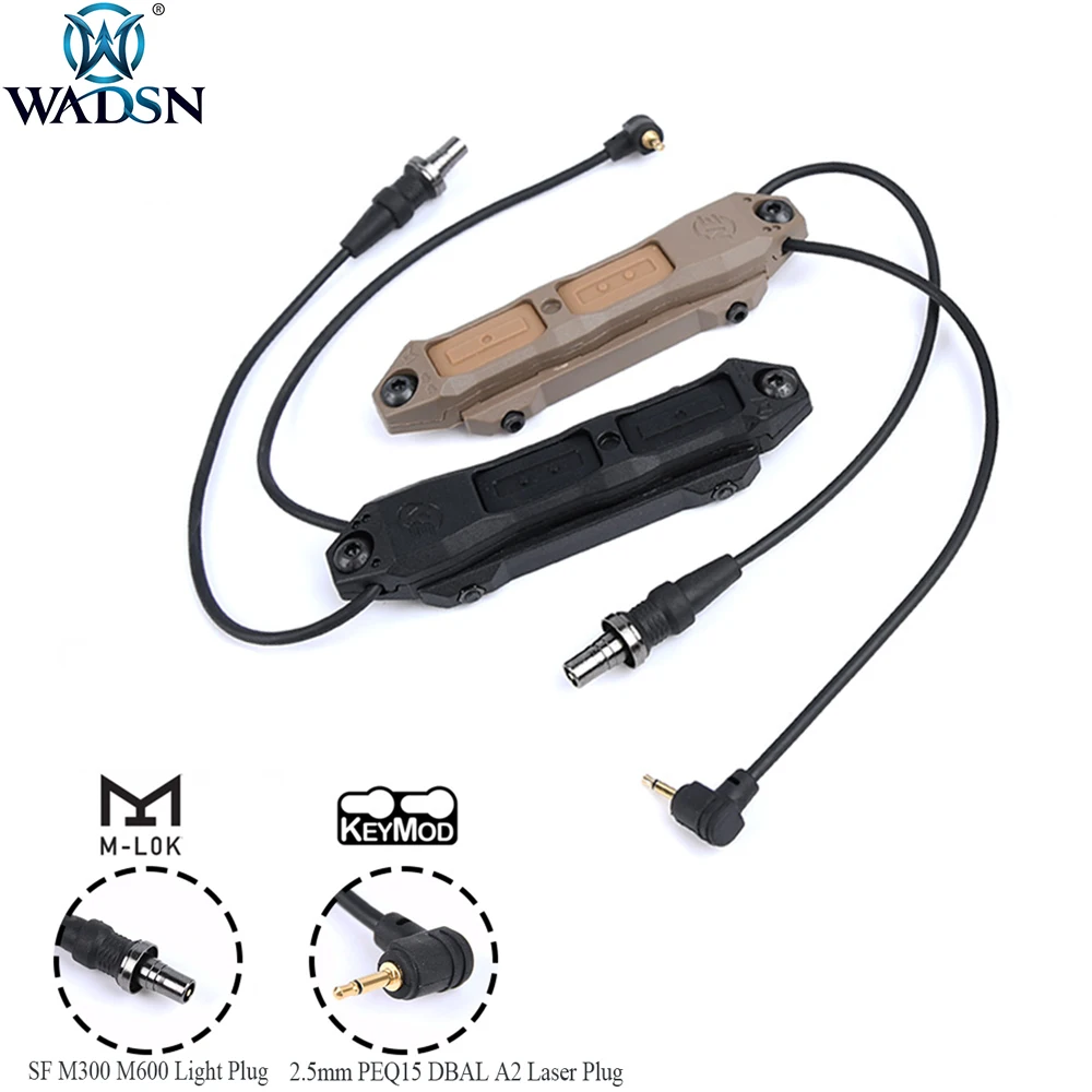 

WADSN Tactical Augmented Pressure Double Switch Button For PEQ15 DBAL-A2 Laser M300 M600 Flashlight Fit Keymod M-Lok 20m