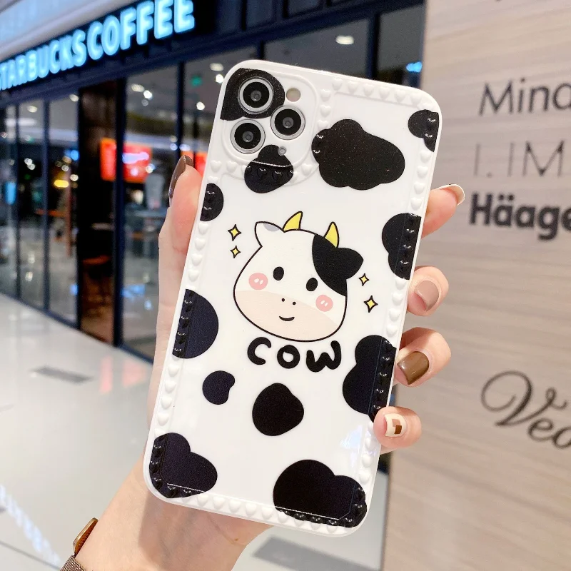 

Cartoon Cow Phone Case for Iphone 11 12 Pro Max 12mini Shockproof Cases 7 8 Plus Soft Shell X XR XSmax Silicone Cover