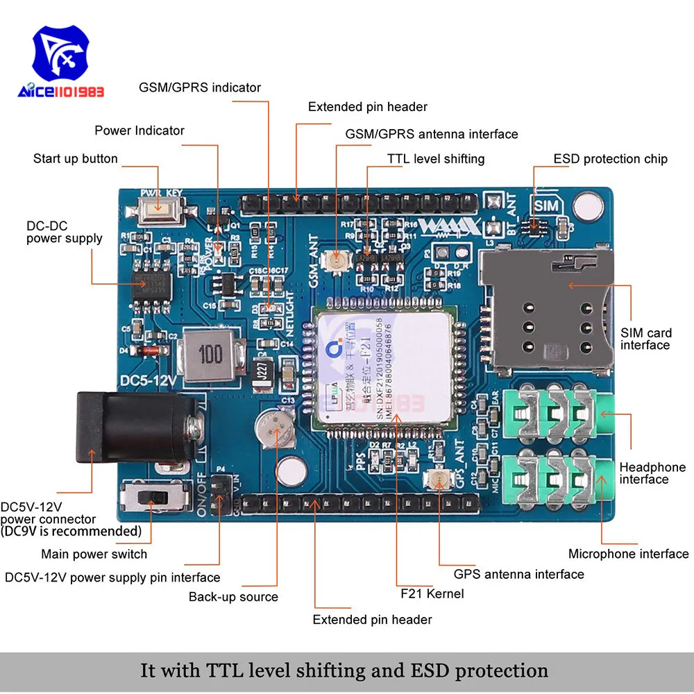 Diymore A7 GSM GPRS gps модуль 3 в 1 четырехдиапазонная поддержка голосовых SMS w/Dual IPEX антенна для Arduino STM32 51 микроконтроллер MCU