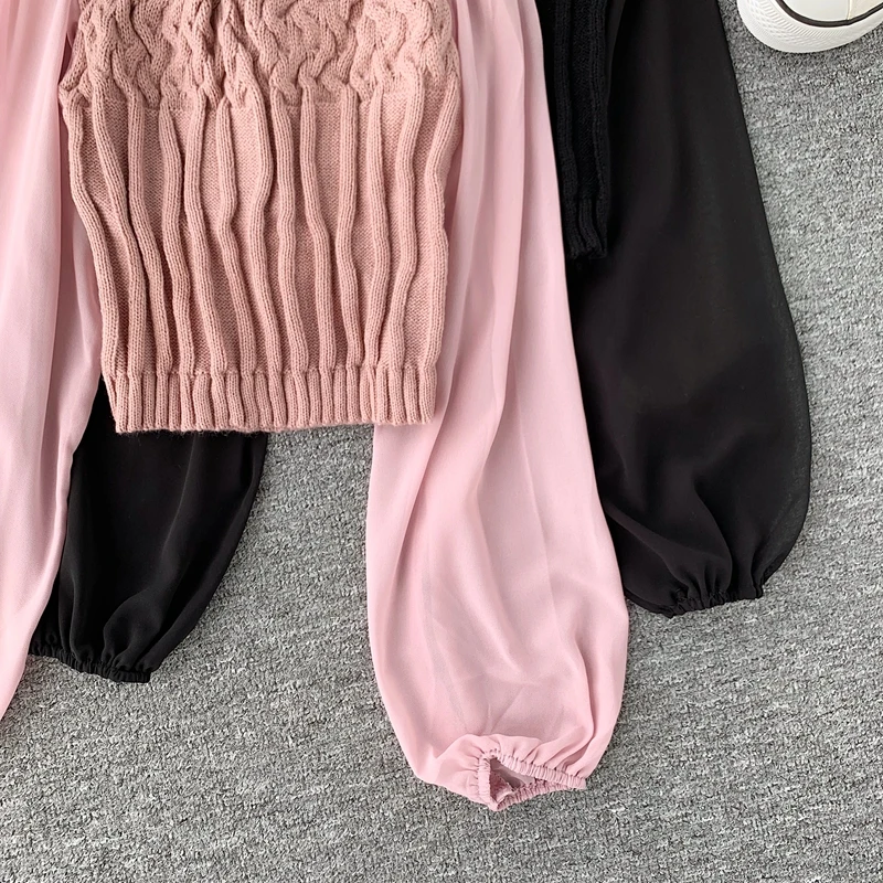 ALPHALMODA осень-зима модный свитер со жгутами фонарь длинный рукав шифон пэчворк повседневные женские пуловеры вязаный джемпер