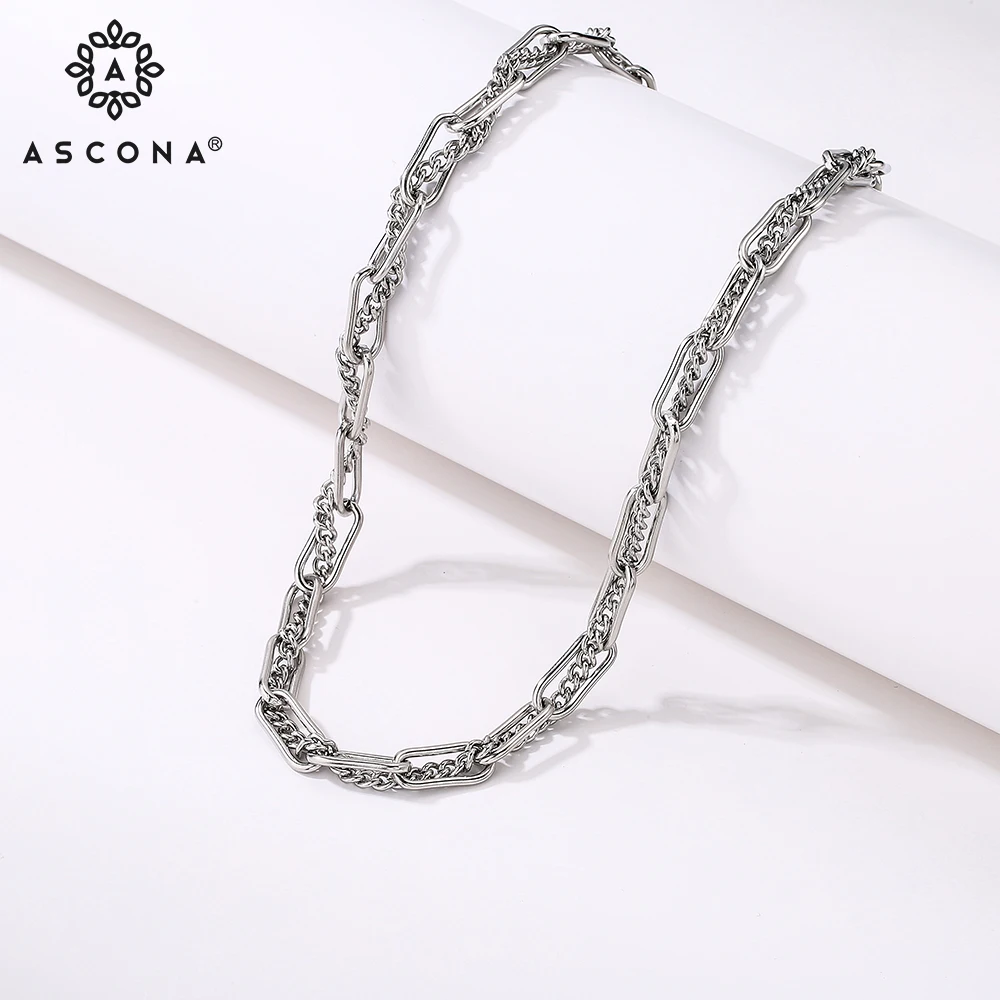 

ASCONA Stainless Steel Pendant Hip Hop Chain Style Necklace Silver Plated Personality Pendant Necklace Charm Birthday Gift