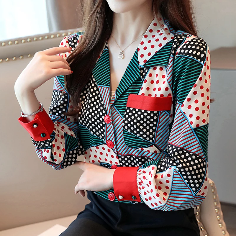 Blusas femininas рубашки женские Топы Рубашки с длинным рукавом Женские топы с пуговицами в полоску с v-образным вырезом одежда шифоновая блузка Топы 7087 50