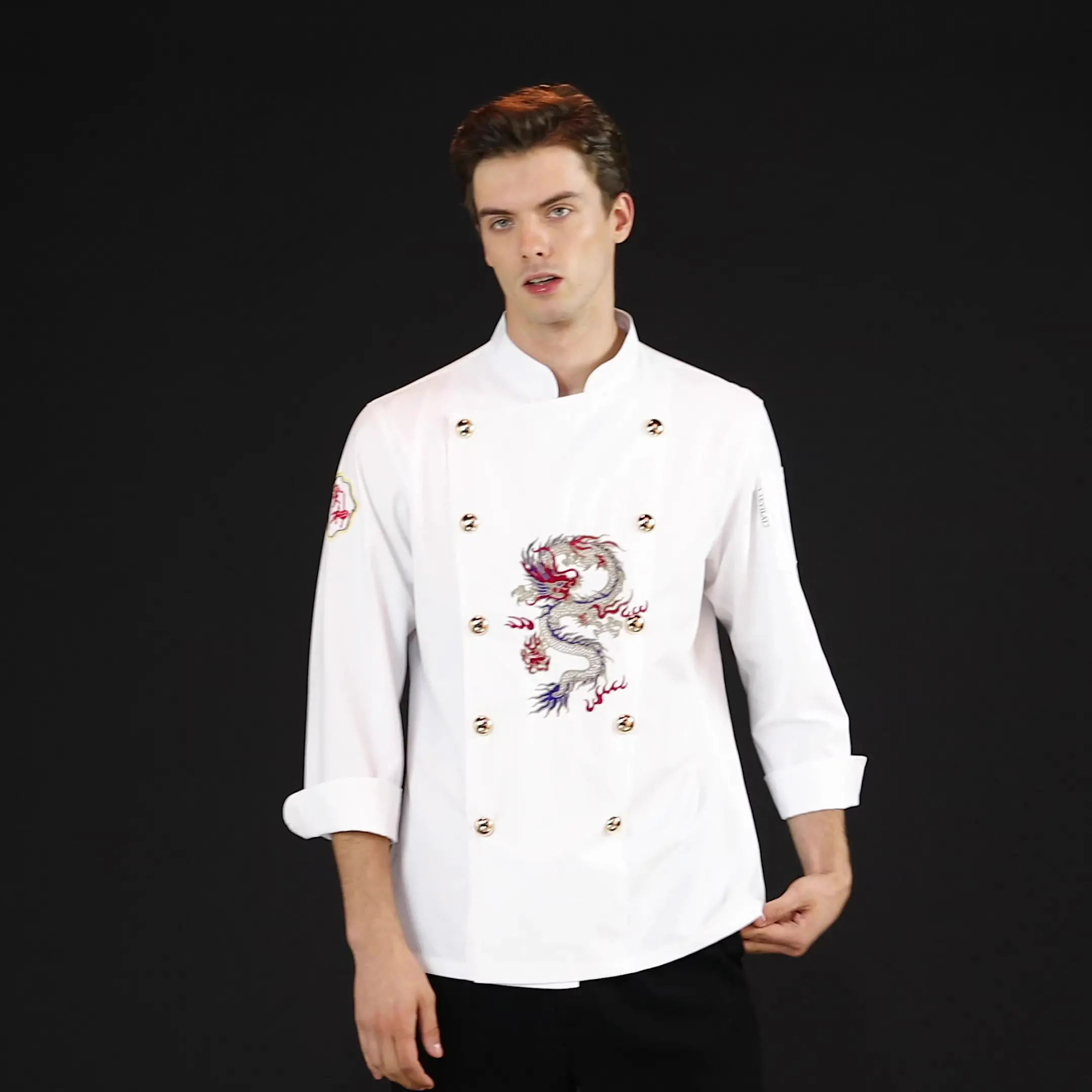 Мужская и женская вышитая форма повара дракона с коротким рукавом для кухни