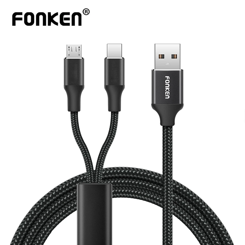 FONKEN 2 в 1 USB кабель Micro Тип C для зарядки телефона м Android мобильное быстрое зарядное