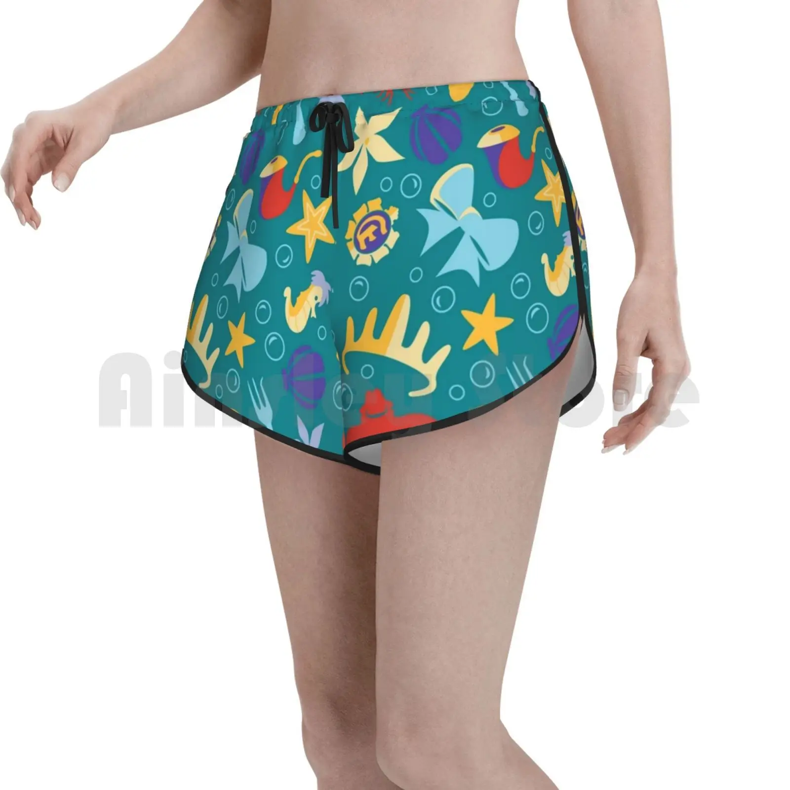 

Шорты для плавания под морем женские, быстросохнущие пляжные короткие морские шорты, Тритон, морская лошадь, вилка, краб, морская звезда, Рус...