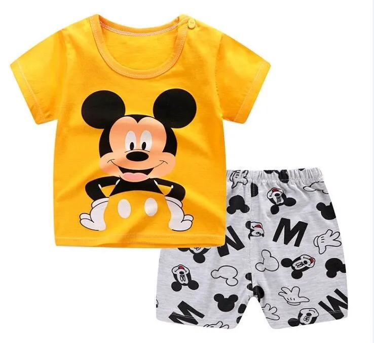 Disney Mickey Mouse 2021 Summer New Children's Clothes Set Kids T-shirt+shorts 2pcs Baby Boys Girls Casual Clothing Sets | Детская