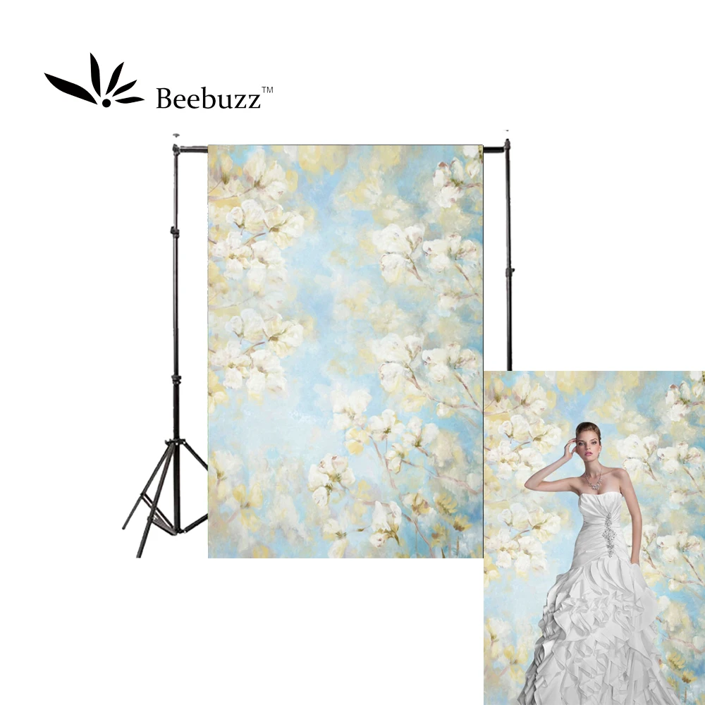 

Beebuzz photo backdrop fresh white flowers background Photography studio photophone hand-painted design style of flower ornament