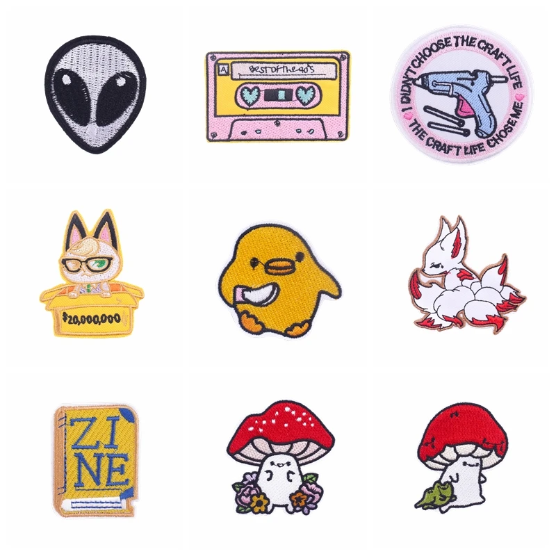 

Cartoon Animal Patches For Clothing Duck Fox Cat Iron On Patches On Clothes DIY Letter Embroidered Patches Applique Badge Stripe
