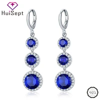 huisept earrings silver 925 jewelry round shape sapphire zircon gemstones drop earrings for women wedding ornaments wholesale