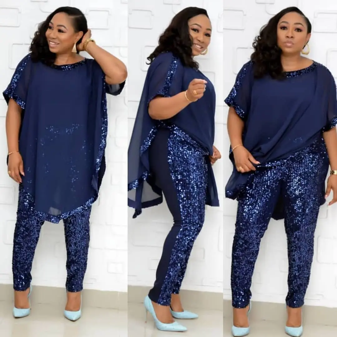 

2 Piece Set Of African Clothes New Chiffon With Inner Hanging Fashion Suit (top And Pants) Super Stretch Party Plus Size Ladies