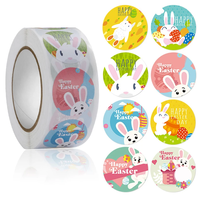 

500pcs Happy Easter Decoration For Home Sticker Egg Bunny Candy Bag Sealing Sticker Gift Box Bag Labels Easter Party Supplies