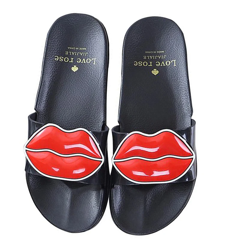 Прямая поставка женские летние шлепанцы с мягкой подошвой пляжные милыми губами