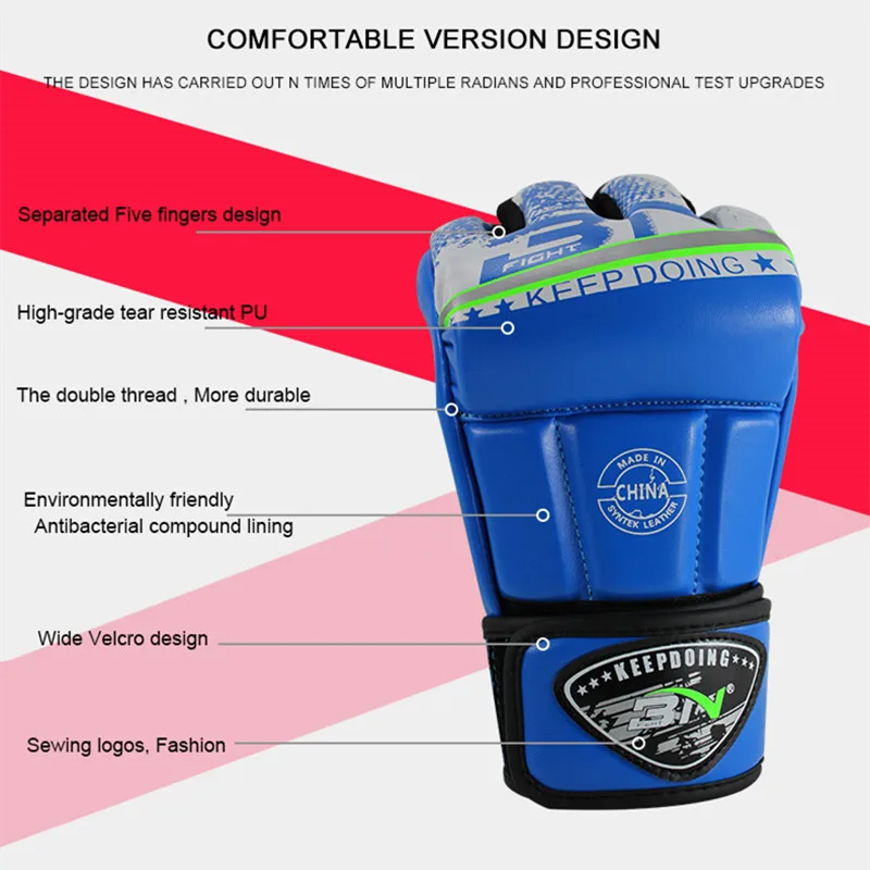 

BN Half Finger Fight Boxing Gloves Mitts Sanda Karate PU Leather Boxeo MMA Muay Thai Kick Boxing Training Gloves