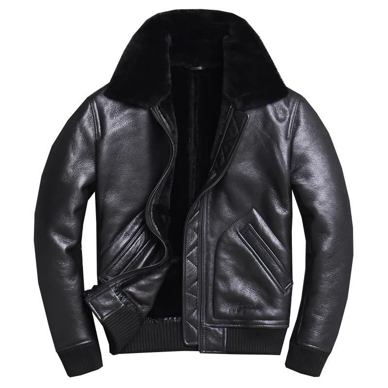 Мужская приталенная куртка пилот черная зимняя Авиатор в стиле милитари модель