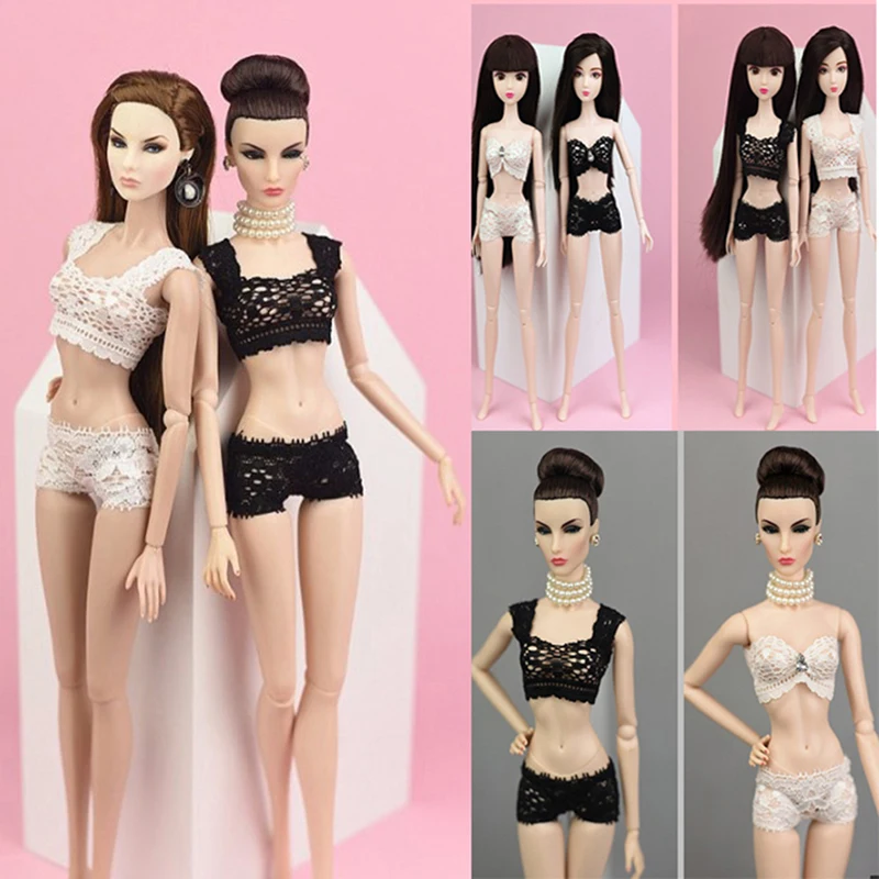 

2pcs/set Sexy Pajamas Lingerie Lace Bra + Underwear Dress Clothes For Doll Clothes Accessories Girl Toy Black White Color