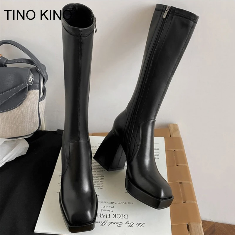 

Fashion Female Super High Heels Long Boots PU Leather Zipper Shoes 2021 New Autumn Women Pumps Ladies Knee High Motorcycle Boots