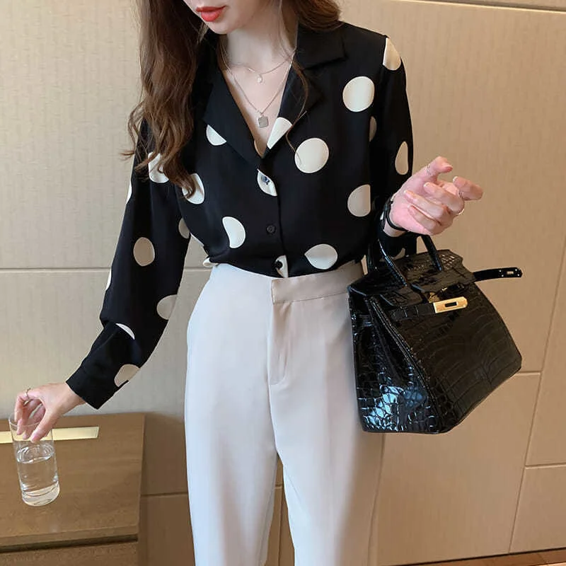 

CMAZ Shirts For Women Polka Dot Shirt Women's Spring Hong Kong Style Retro Top Design