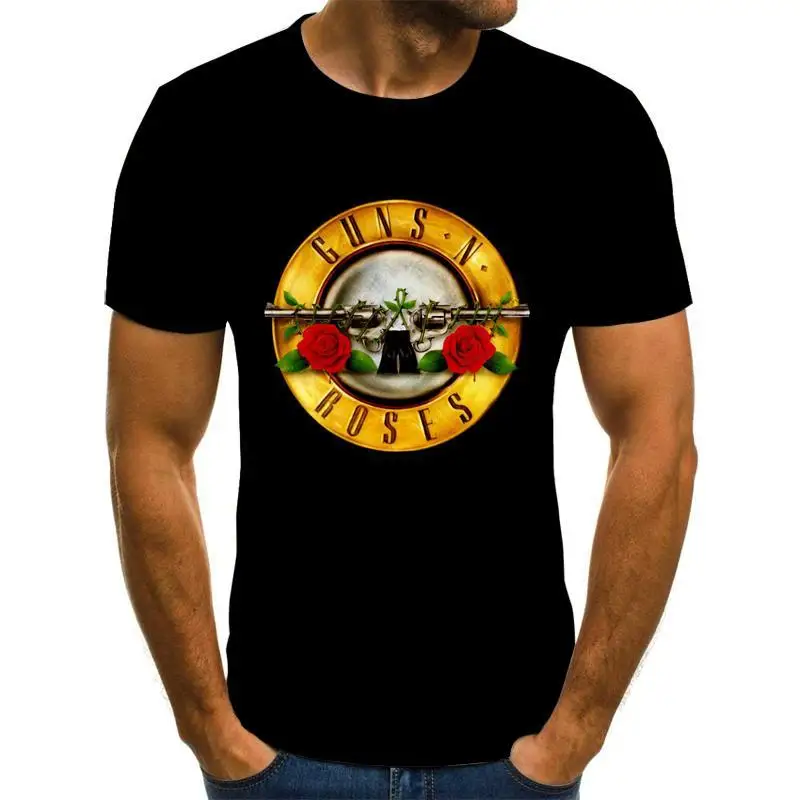 

Новинка, модная футболка в стиле панк, футболка с принтом Guns N Roses, Мужская черная футболка, топы из тяжелого металла, платье с 3D-принтом оружи...