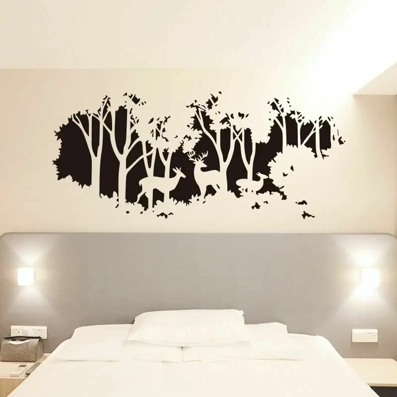 

Deer Forest Tree Wall Sticker Living Room Big Size World Map Nature Vinyl Decals Home Decorative Wallpaper Bedroom Decor A255