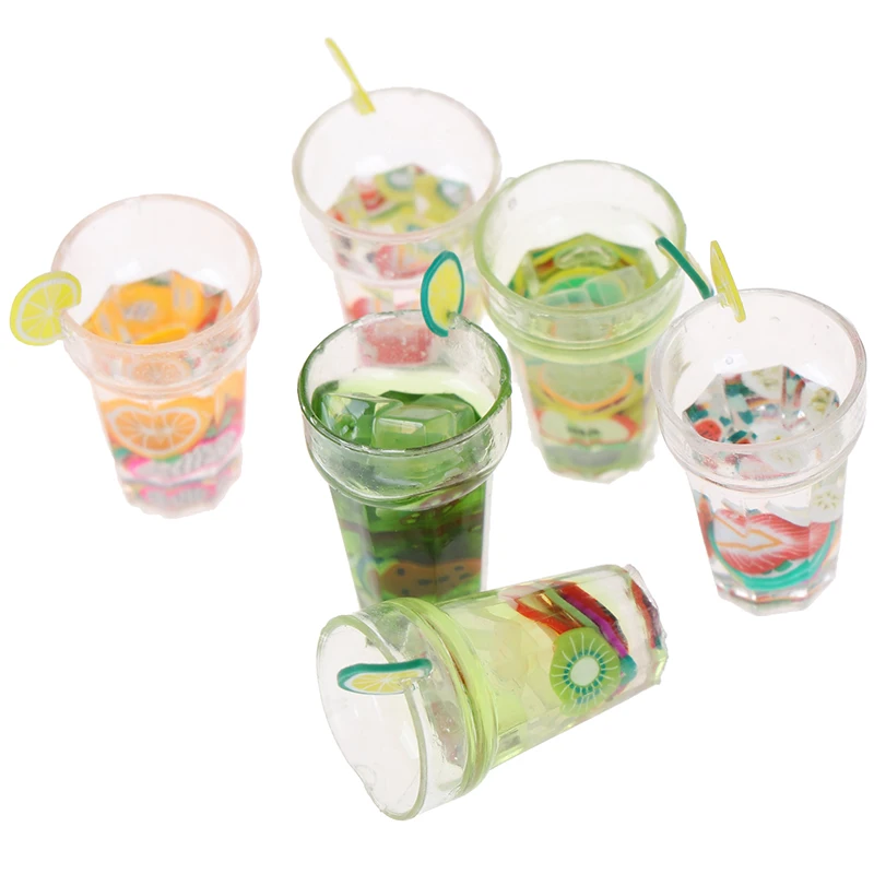 

Cute Dollhouse Miniature Food Drink Fruit drink Cups Set Drinks Model Pretend Play Mini Food Fit Play House Toy Doll Accessories