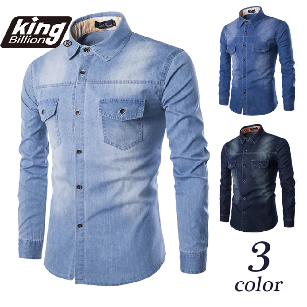 

Мужская джинсовая рубашка с длинным рукавом, из хлопка
