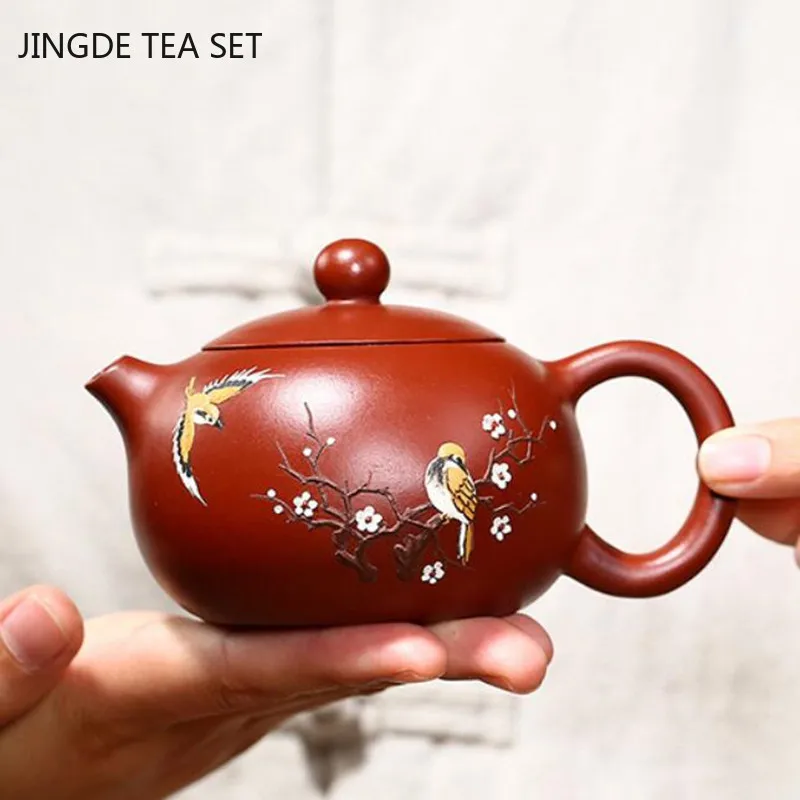 

Yixing Handmade Purple Clay Tea Pot Flower and Bird Xishi Teapot Dahongpao Tea Set Kettle Chinese Tea Ceremony Gifts 170ml