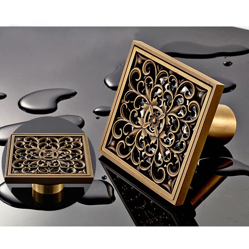 

10cm Euro Floor Drains Square Shower Drain Brass Floor Drain Stair Waste Grate With Hair Strainer Bathroom Shower Accessories