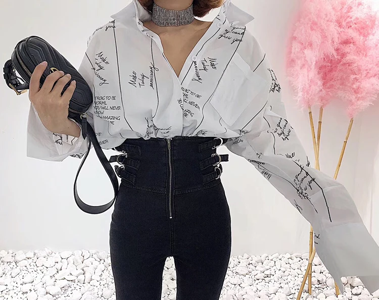 

kywommnz Loose Cotton Long Sleeve Shirt, Women Fashion Long Sleeve Letter Printing Thin Blouses Spring Autumn 2021 E823