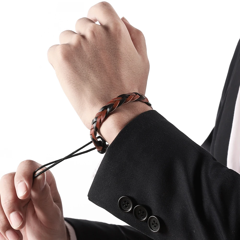 

WYBU Adjustable Casual Braided Leather Bracelet for Man Women Cuff Wrap Bracelet Black Brown Bracelets Gift For Father BoyFriend