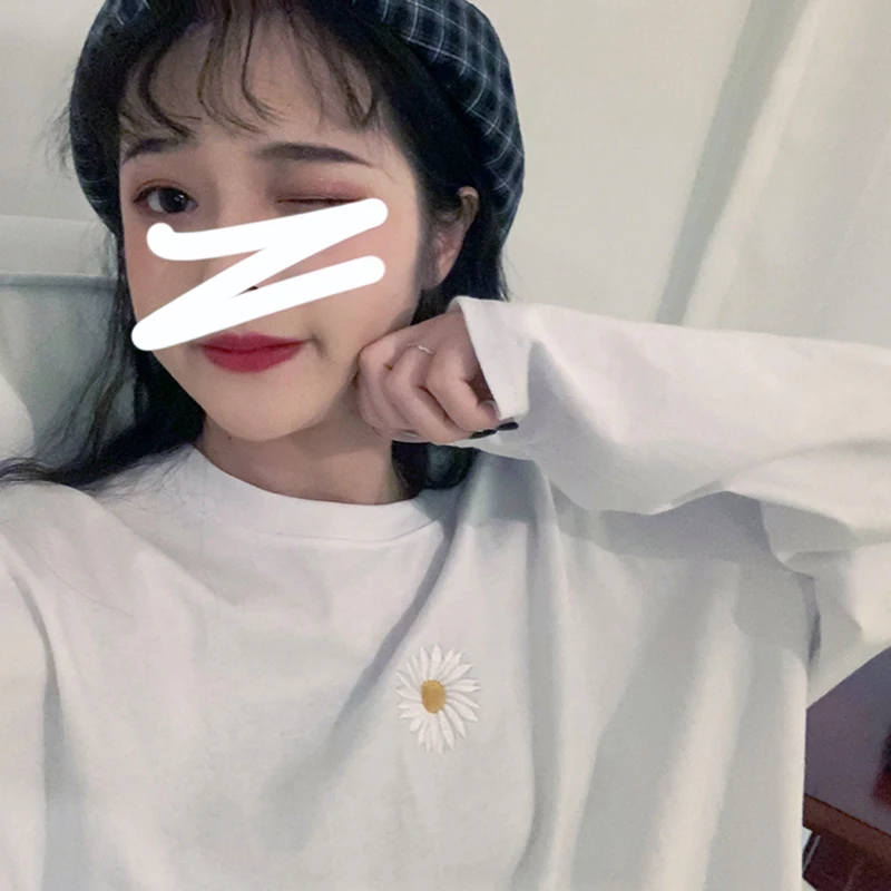 Топы большого размера в стиле Харадзюку футболка с вышивкой ромашки женские